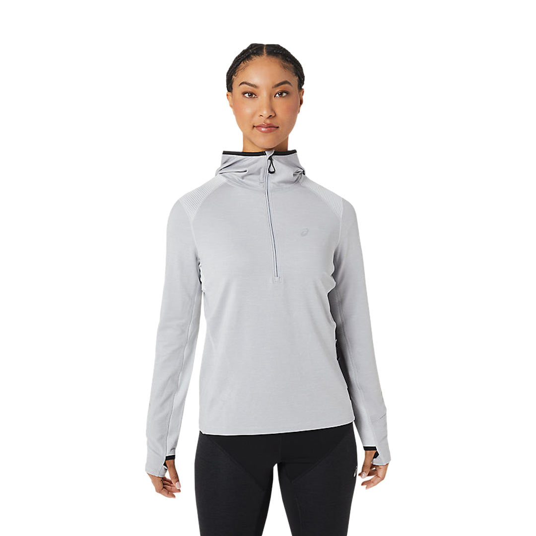 ASICS Winter Run Long Sleeve Hoodie Women s M Glacier Grey Heather Performance Black