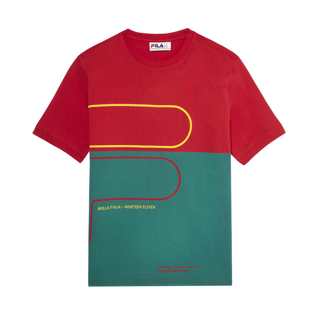 Green and clearance red fila shirt