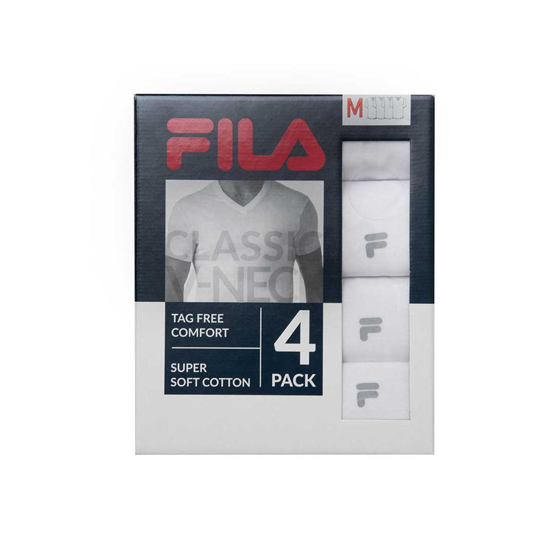 FILA - Lot de 4 t-shirts en jersey à col en V pour hommes (FM0115CT 100) 