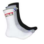 FILA - Lot de 3 chaussettes athlétiques pour hommes (FW0103 BLKWHTGRY)