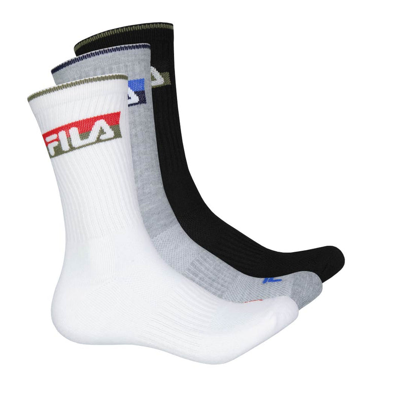 FILA - Men's 3 Pack Athletic Crew Socks (FW0103 BLKWHTGRY)