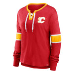 Fanatics - Haut à manches longues emblématique des Flames de Calgary pour femme (3ZCD 066J 2C 3NB) 