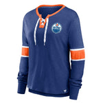 Fanatics - T-shirt à manches longues et lacets pour femme des Oilers d'Edmonton (3ZCD 893N 2GI 3NB)