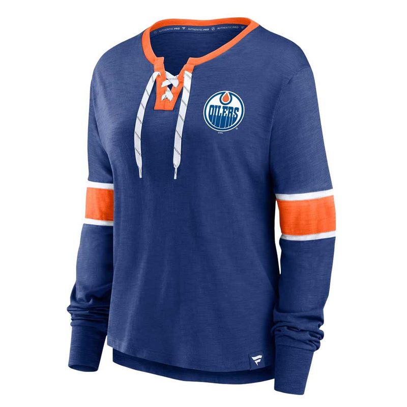 Fanatics - Women's Edmonton Oilers Lace Up Long Sleeve T-Shirt (3ZCD 893N 2GI 3NB)