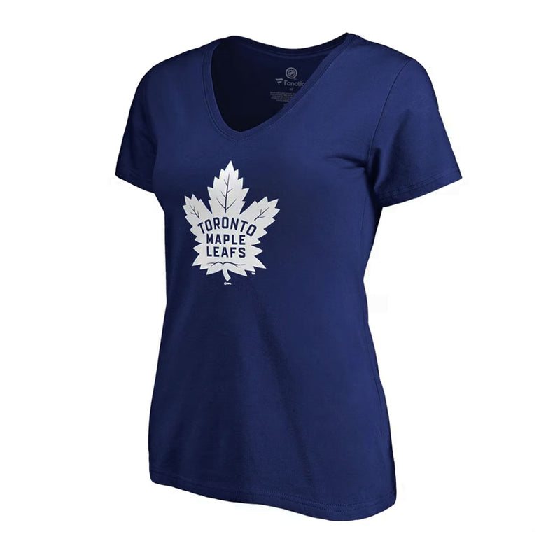 Fanatics - T-shirt à col en V avec logo principal des Maple Leafs de Toronto pour femmes (3A40 4506 2GZ 71M)