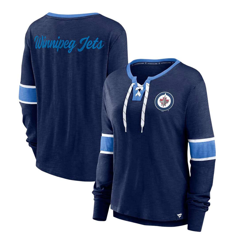 Fanatics - T-shirt à manches longues et lacets pour femme des Jets de Winnipeg (3ZCD 933J 2GN 3NB)