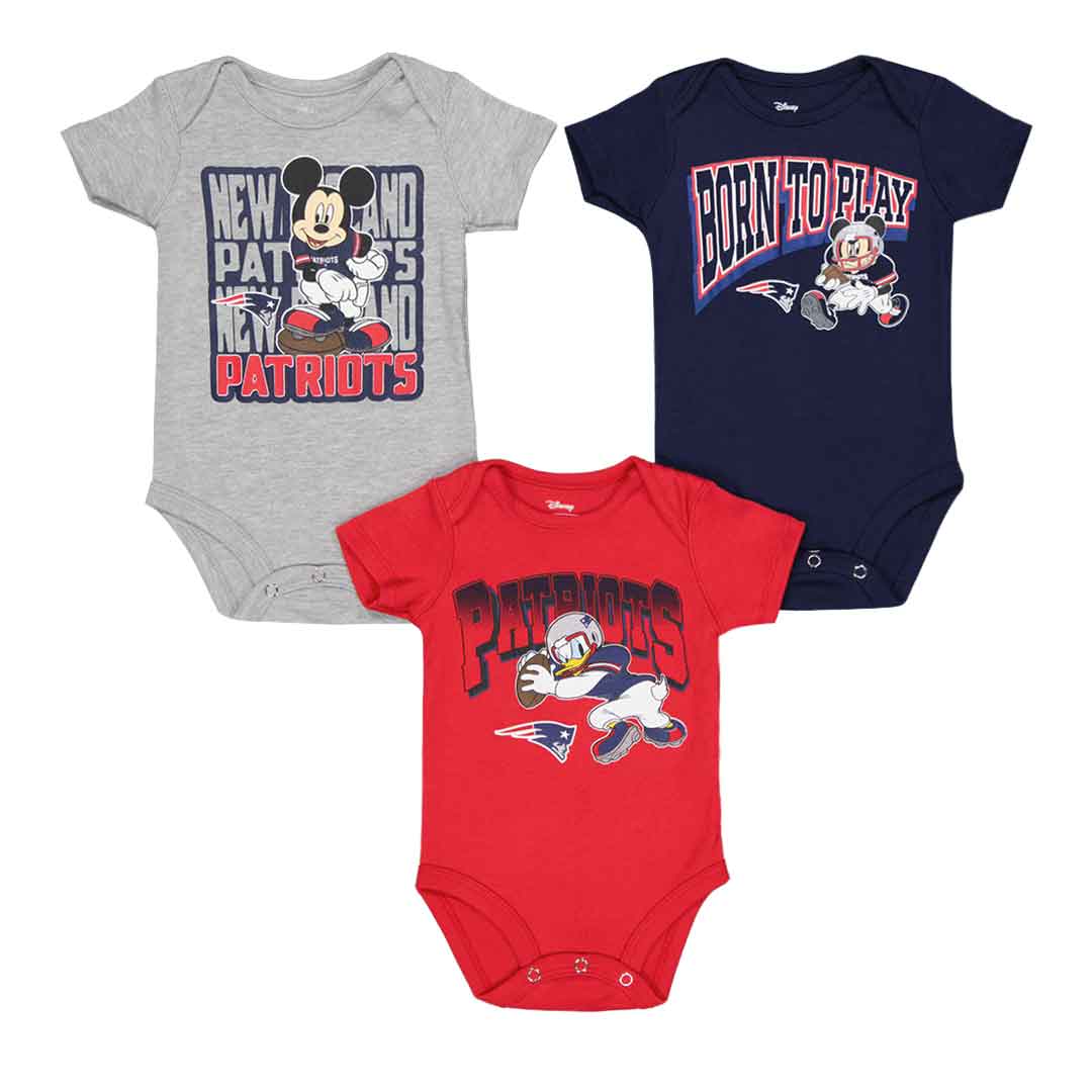 NFL Kids Infant New England Patriots 3 Pack Disney Game Time Frenzy Creeper Set HK1N1FF3U PAT Blu Red Gry 6 9