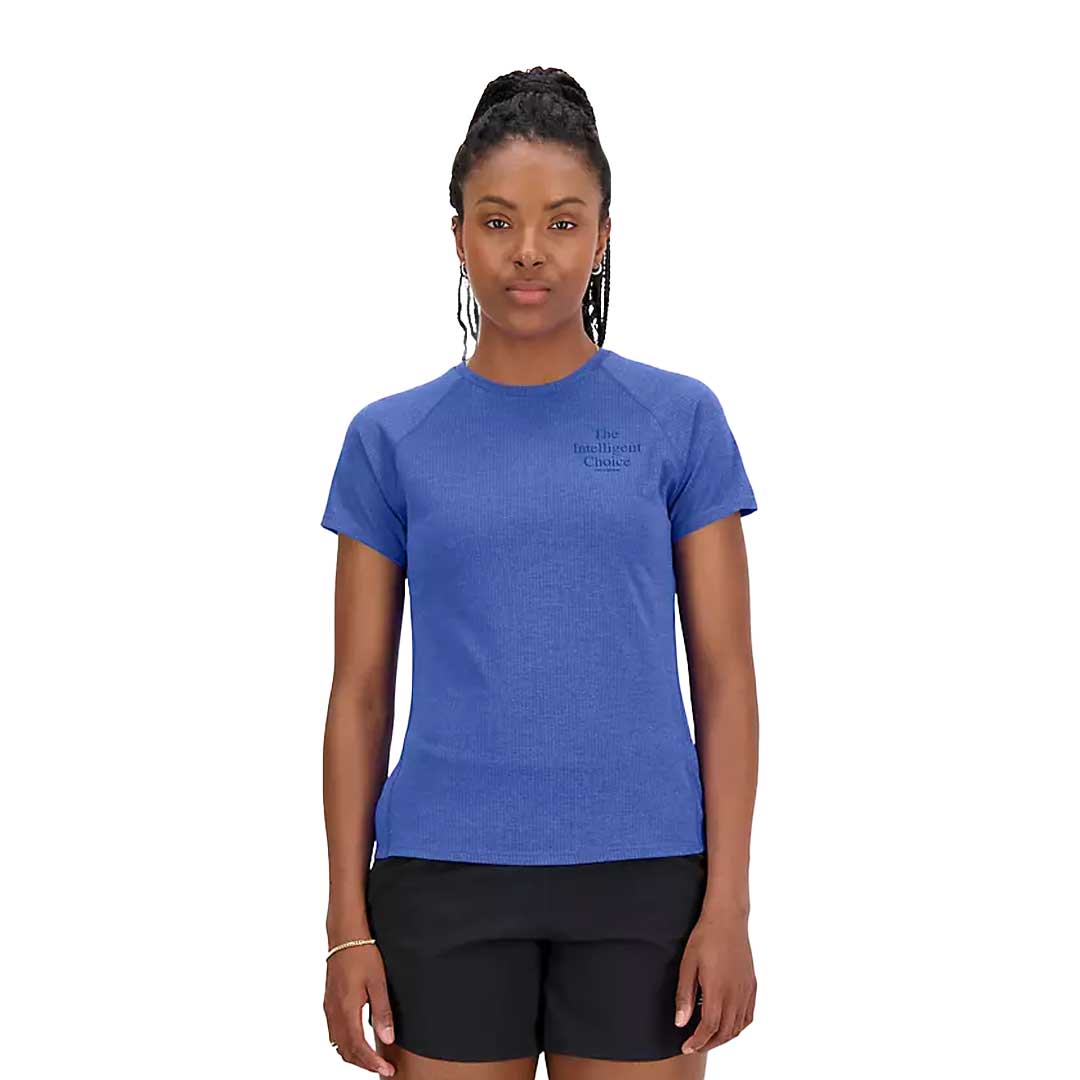 New Balance Women s Printed Impact Run Short Sleeve Blue Size L