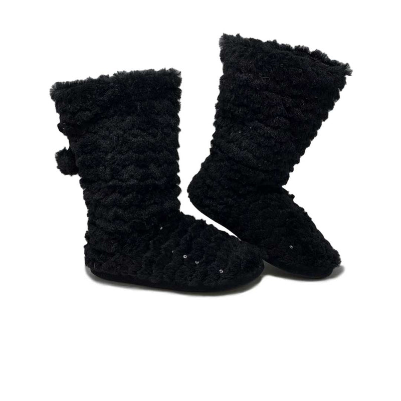 Bottes décontractées en fausse fourrure à paillettes pour femme (SAL7079WGN BLK)