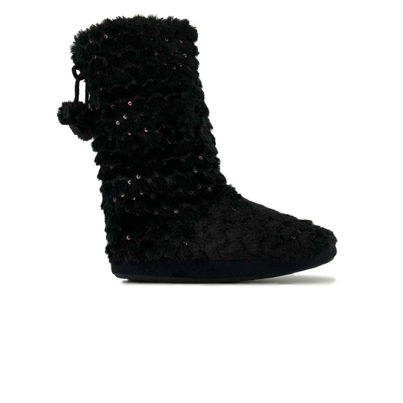 Women's Casual Sequined Faux Fur Boots (SAL7079WGN BLK)