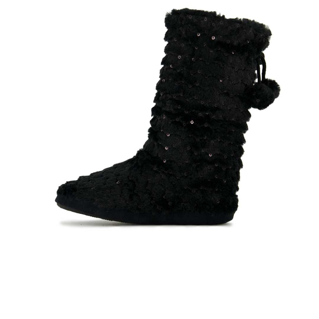 Women's Casual Sequined Faux Fur Boots (SAL7079WGN BLK)