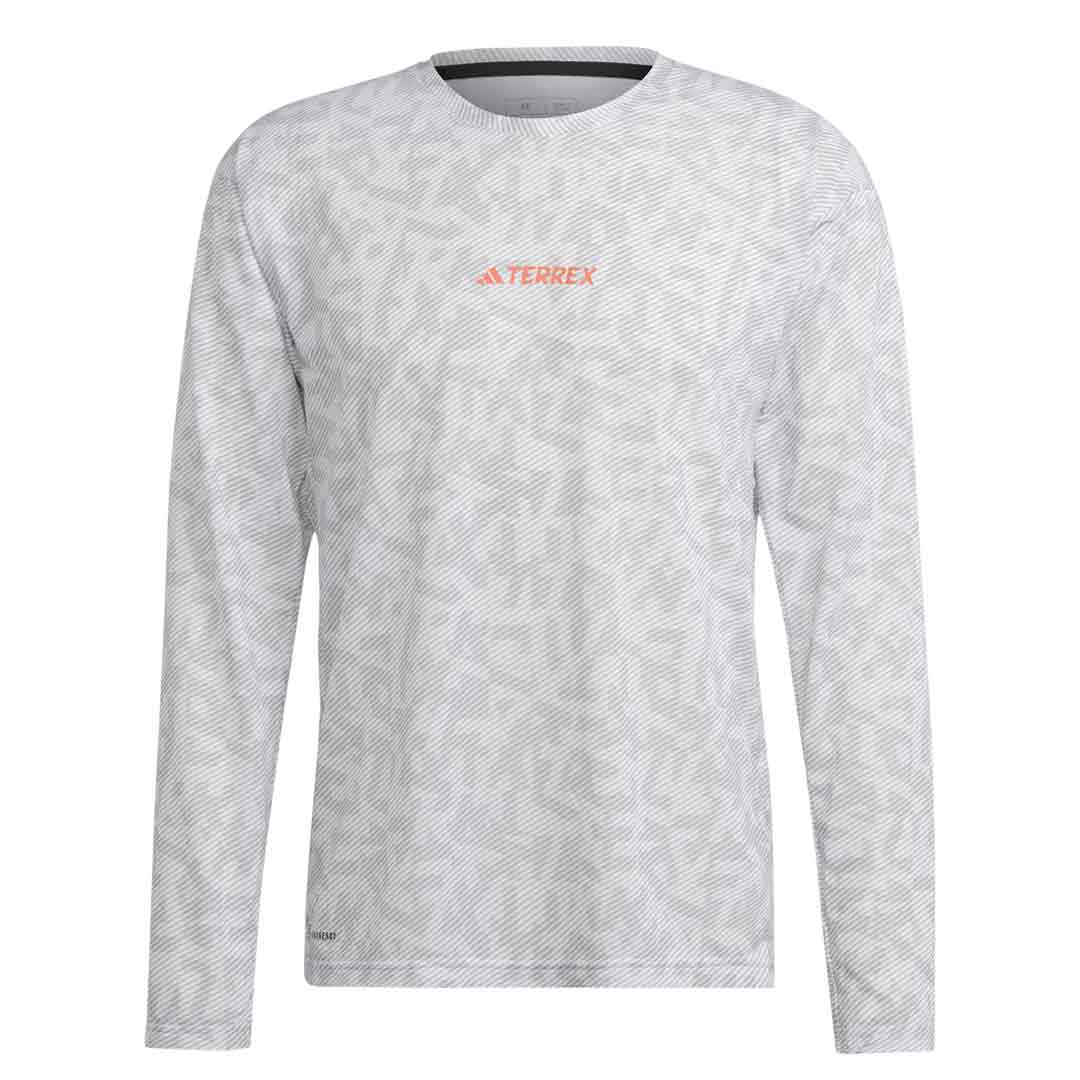 Adidas Men s Terrex Trail Running Long Sleeve T Shirt HZ1322 Wht Gry Org XL