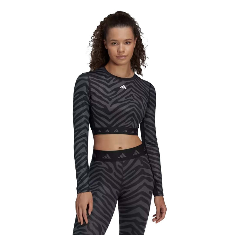 adidas - Women's Techfit Crop Long Sleeve Zebra T-Shirt (IB3609)