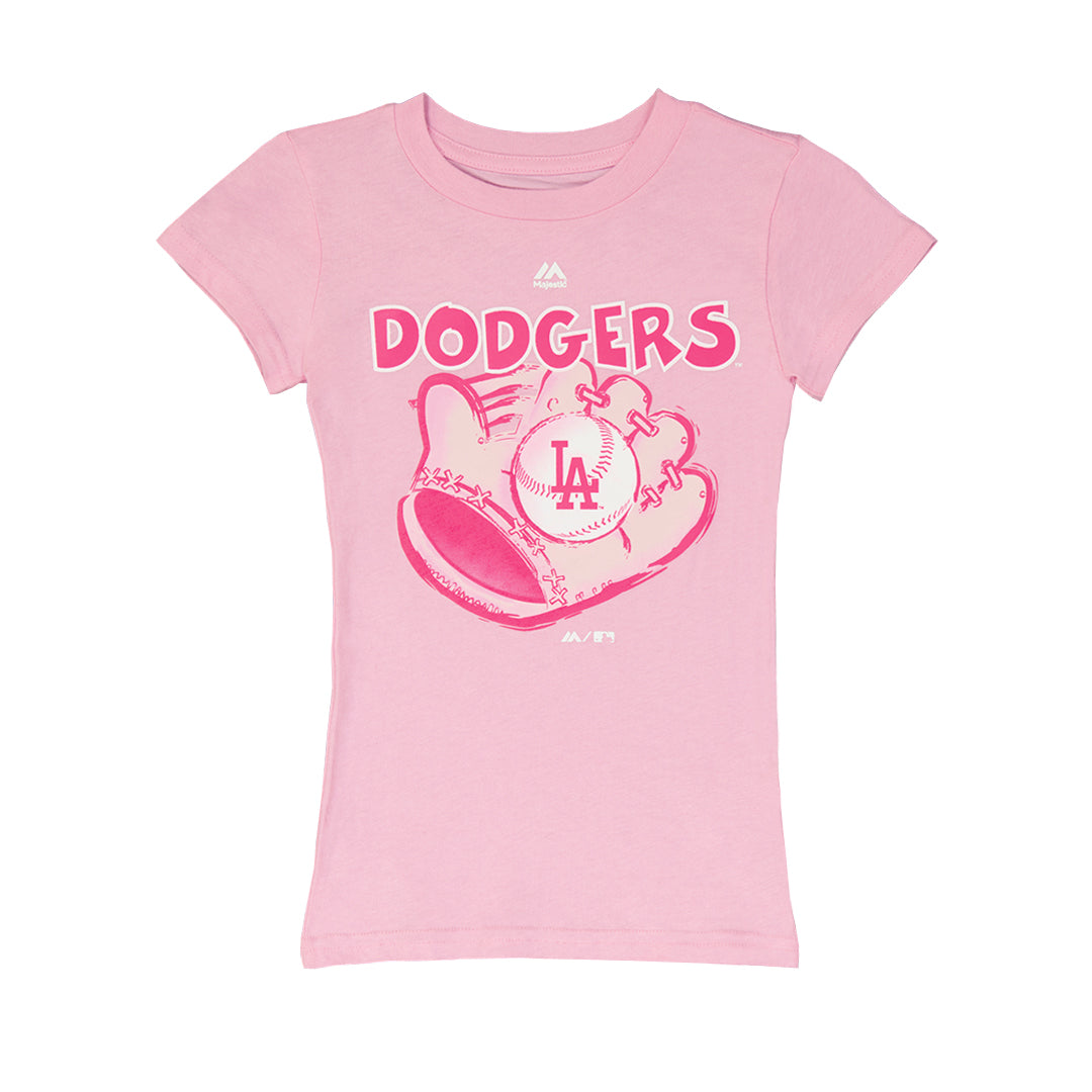 Girls Youth New Era Pink Los Angeles Dodgers Jersey Stars V-Neck T