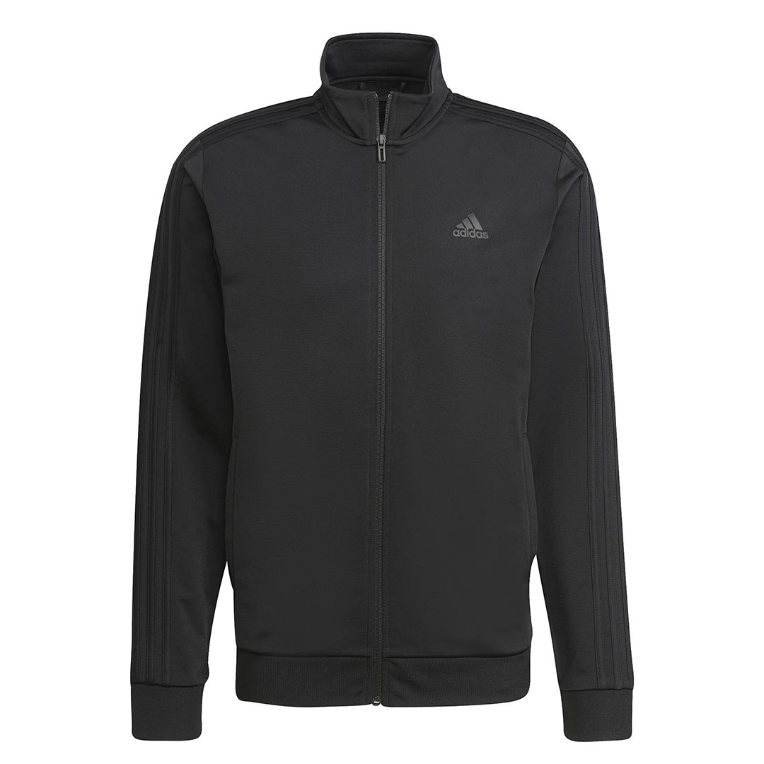 Grey adidas jacket with black stripes online